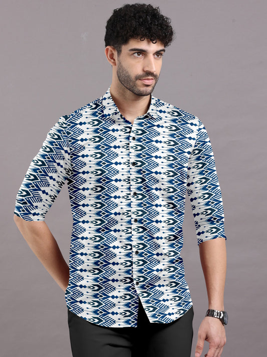 Textured Vintage Striped Graphics Printed Casual Shirt