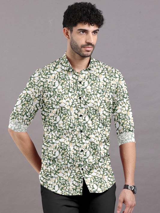 Textured Vintage Striped Floral Printed Casual Shirt