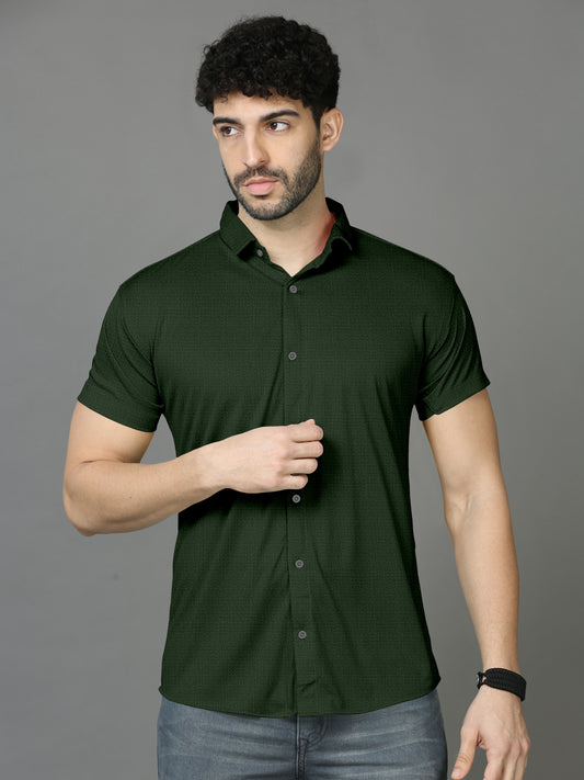 Bottle Green Textured Half Sleeve Shirt