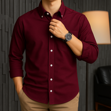 Wine Berry Executive Cotton Long Sleeve Oxford Shirt