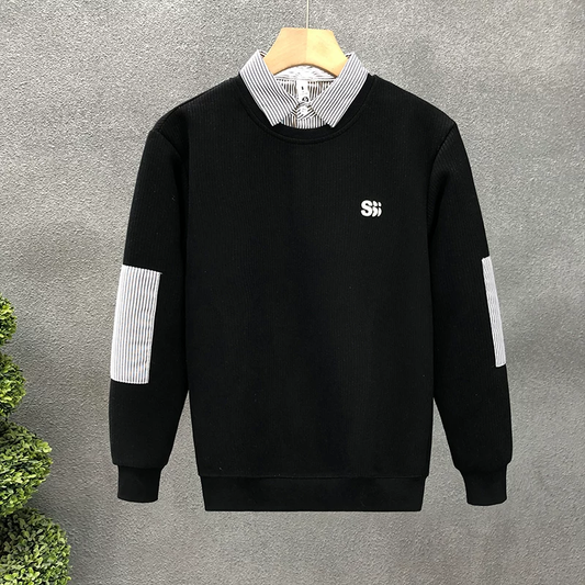Striped Patch Collar Sweatshirt