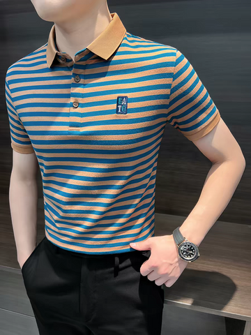 Saffron Tide Stripe Polo T-Shirt