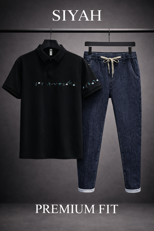 Midnight Bloom Luxe Polo & Linen Set