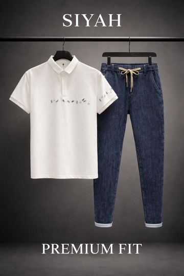 Midnight Bloom Luxe Polo & Linen Set