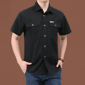 Black Cotton Cargo Half Sleeve Shirts