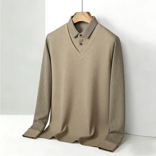 Sandstone Ridge Layered Knit Polo T-Shirt