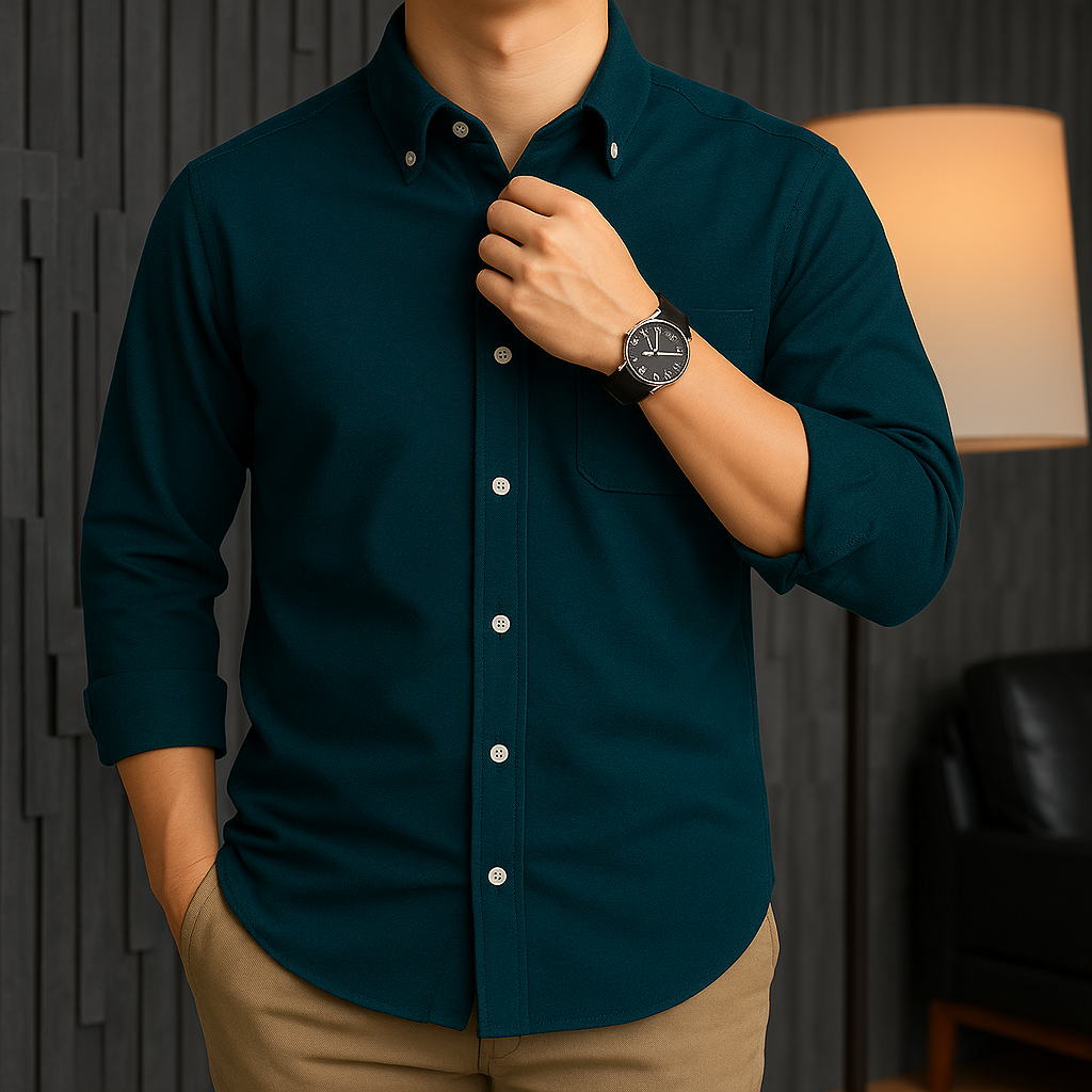 Blue Dianne Executive Cotton Long Sleeve Oxford Shirt