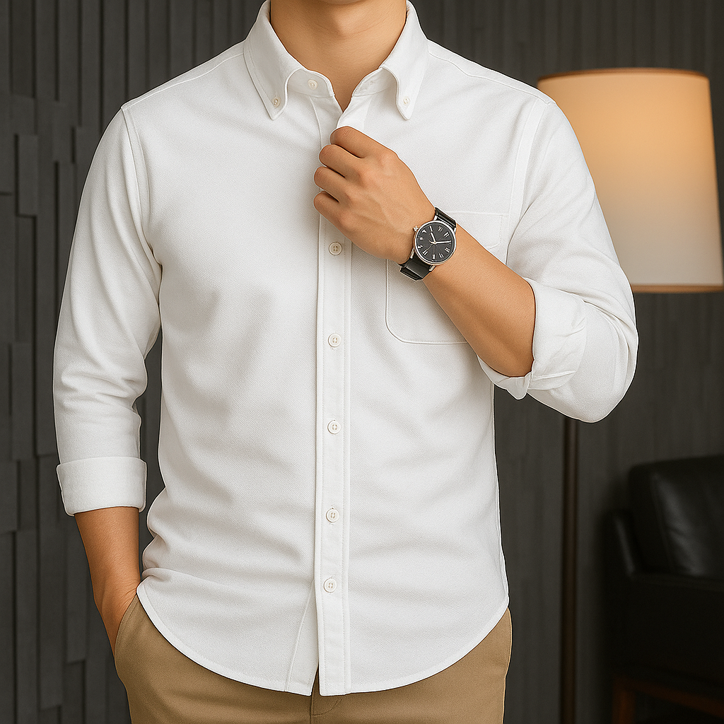 White Executive Cotton Long Sleeve Oxford Shirt