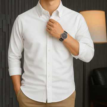 White Executive Cotton Long Sleeve Oxford Shirt