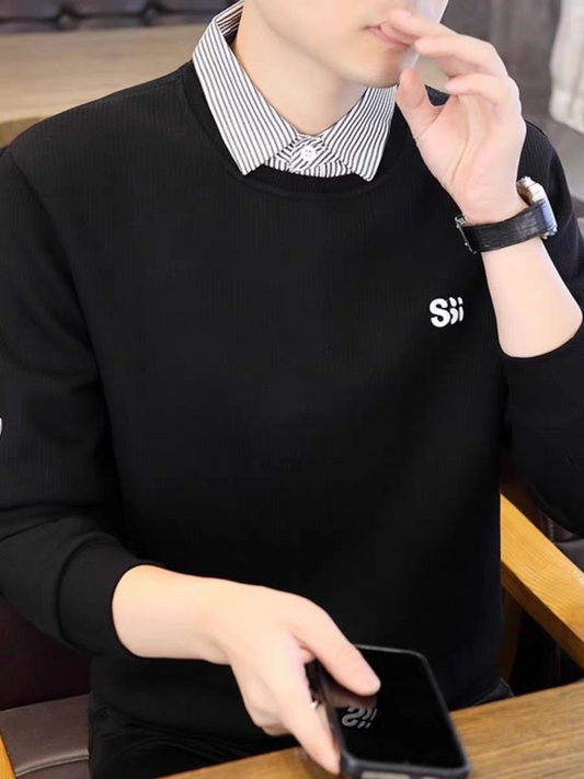 Striped Patch Collar Sweatshirt