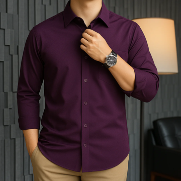 Eggplant Executive Cotton Long Sleeve Oxford Shirt