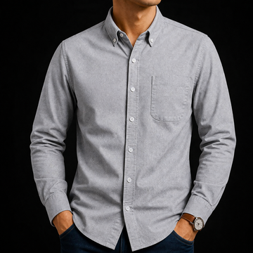 Grey Executive Cotton Long Sleeve Oxford Shirt