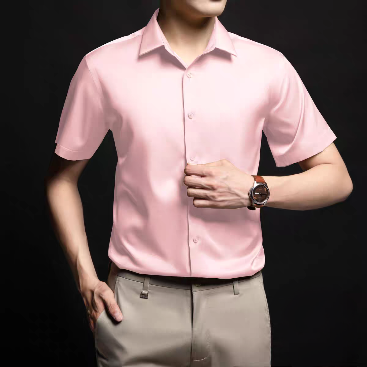 Pink Half Sleeve Satin Shirt