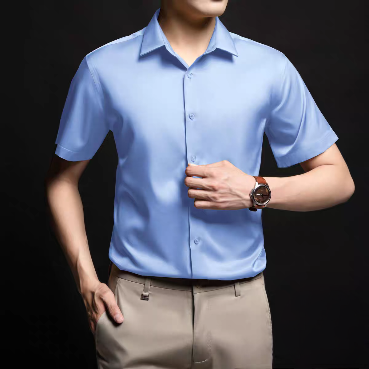 Sky Blue Half Sleeve Satin Shirt