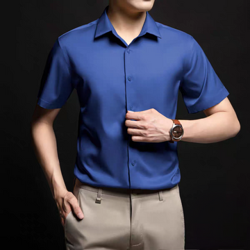 Muted Blue Half Sleeve Satin Shirt