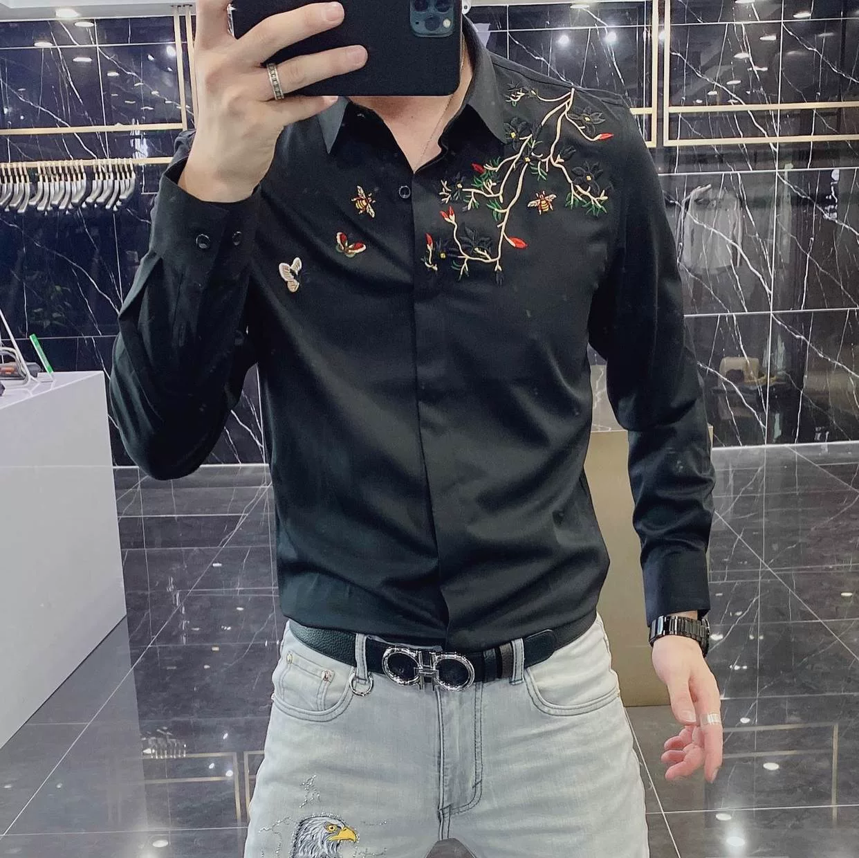 Floral Monarch Embroidered Formal Cotton Shirt