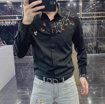 Floral Monarch Embroidered Formal Cotton Shirt
