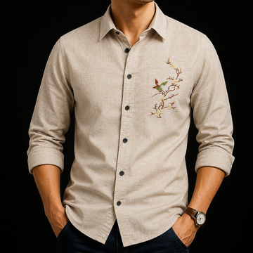 Linen Mist Sakura Crest Shirt