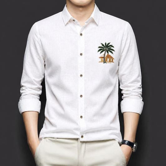 Linen Palmcrest Embroidered Signature Shirt